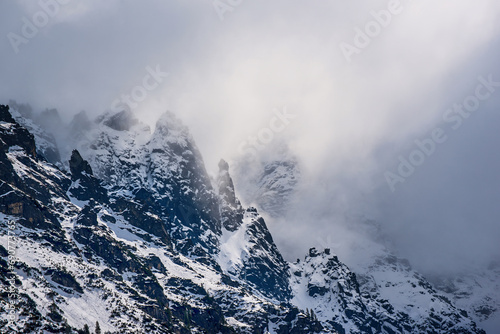 Mountain peaks near Morskie Oko Lake in Poland at Winter. Tatras range