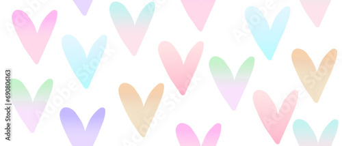 Simple Irregular Seamless Vector Pattern with Hand Drawn Colorful Hearts. Hearts on a White Backgrund. Abstract Romantic Backdrop. Valentine's Day Holiday Endless Print with Multicolor Hearts. RGB.
