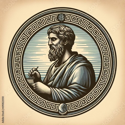 illustration of Ancient Greek Philosopher in vintage style. ai generate