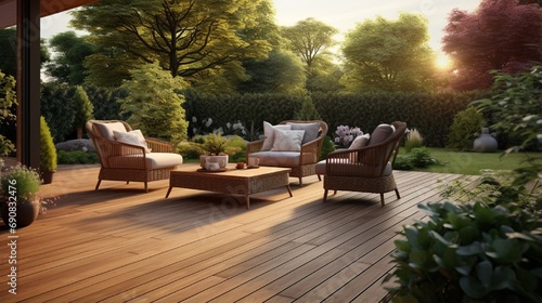 Luxurious Outdoor Living Space with Elegant Design and Natural Landscape generated by AI tool