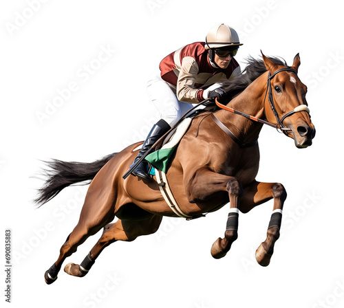 Jockey Riding Horse Isolated on Transparent Background 