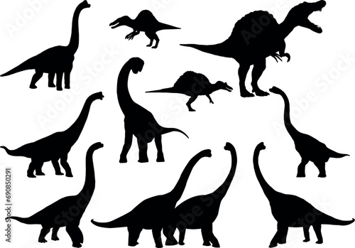 Spinosaurus Dinosaur Illustration Silhouette. black Illustration in various themes. Hand drawn collection V2.