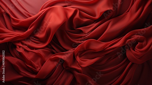 Vibrant hues of maroon, peach, and red dance together in a captivating display of texture and elegance, as a delicate fabric cascades over a rich red surface, evoking a sense of passion and boldness