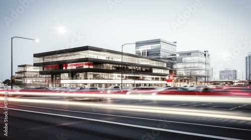 Urban cityscape with buildings, street, and traffic lights in Berlin, Germany