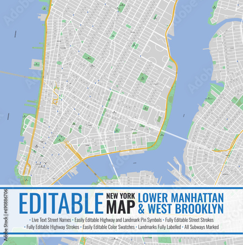 Editable New York Lower Manhattan Map 