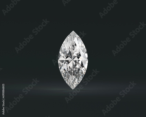 Shiny facet marquise diamond placed on glossy background 3d rendering