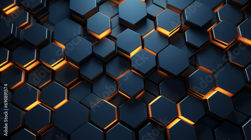 Abstract background with hexagons in blue and orange color