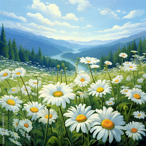 nature summer spring green sky plant white field daisies flowers meadow beauty floral season landscape b