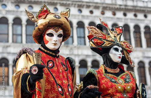 The masked couple in San Marco in Venice for the days of Mardi gras and the Carnival