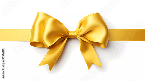 A yellow ribbon wrapped in a bow on a white background with a white background and a gold ribbon on the top of the bow