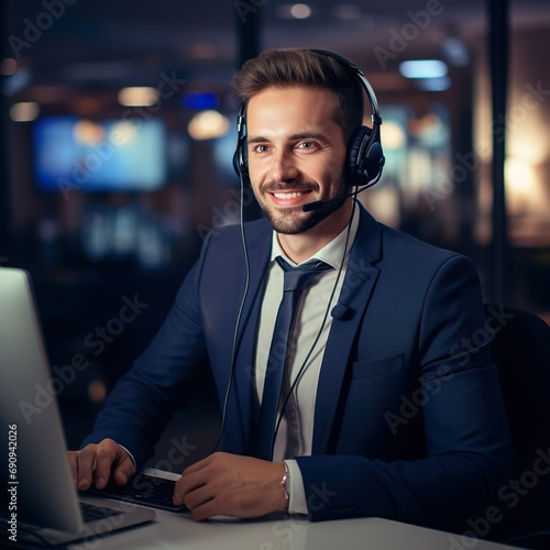 A professional man dressed in an elegant suit working as a call center manager - Generative AI