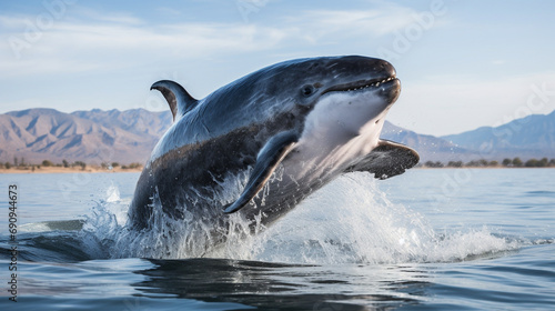 Vaquita Dolphin Leaping in Gulf of California: The elusive Vaquita dolphin leaping gracefully in the waters of the Gulf of California.