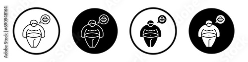 Fat man icon set. big body person vector symbol. overweight man sign in black filled and outlined style. 