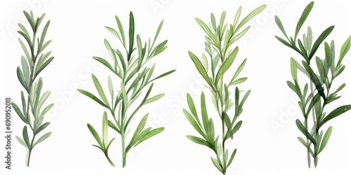 Set of watercolor green leaves rosemary. Collection botanical isolated on white background suitable for Wedding Invitation, save the date, thank you or greeting card, Generative AI