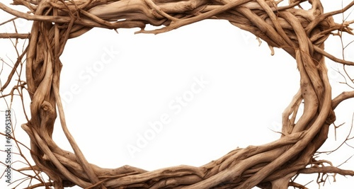 tree roots frame isolated on white background cutout, Generative AI