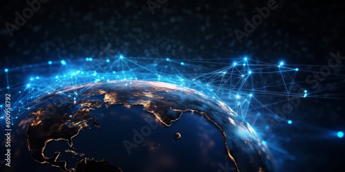 Concept of communication network technology for internet business. World of global network and telecommunication on earth cryptocurrency,IoT and blockchain. Generative AI