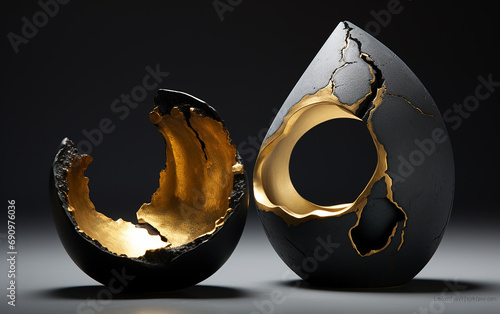 Pedras contrastantes buraco grande, dourado e preto