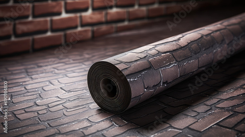 Close-up of brown Clinker tiles wallpaper imitation brick for finishing works. Material for covering the facade and walls. Modern clinker tile imitating brickwork.
