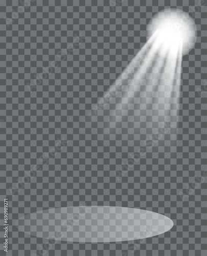 Lighting the stage from the side with a single lamp with a bright halo around the lamp. Vector illustration EPS10