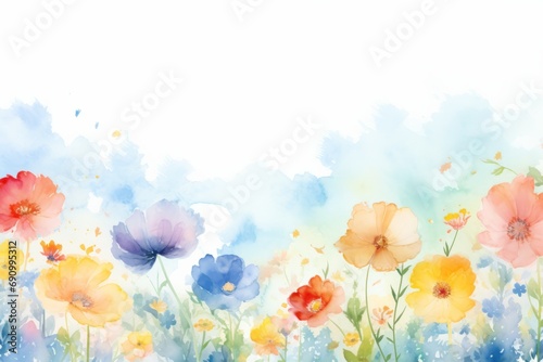 Watercolor illustration of a abstract spring flowers background with a copy space. AI generative