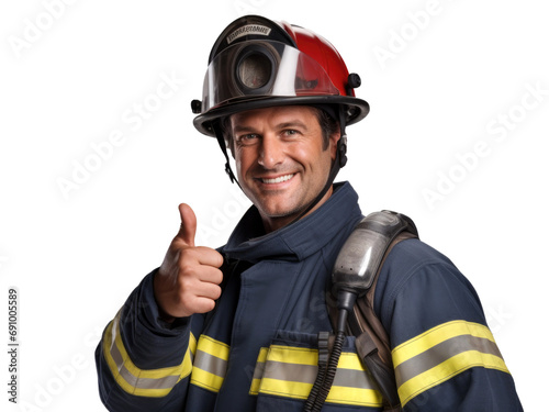 portrait of a firefighter in uniform isolated on transparent background