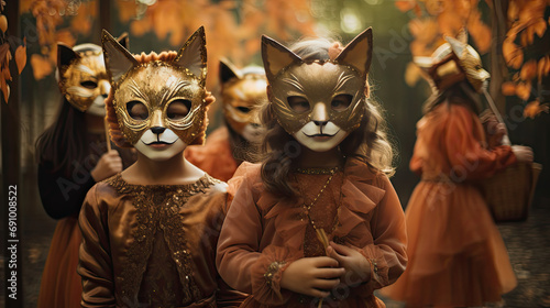 girls in halloween fox masks