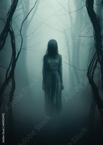 Horror Faceless Girl Spooky Forest Mist