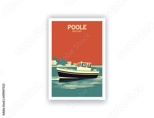Poole Dorset. Vintage Travel Posters. Vector illustration, art. Famous Tourist Destinations Posters Art Prints Wall Art and Print Set Abstract Travel for Hikers Campers Living Room Decor