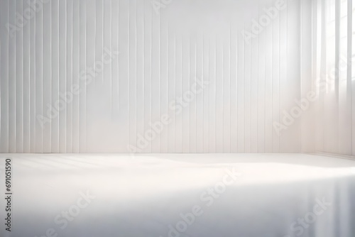 Minimalistic abstract light pearl color background for product presentation. Incident light from the window on the wall and floor