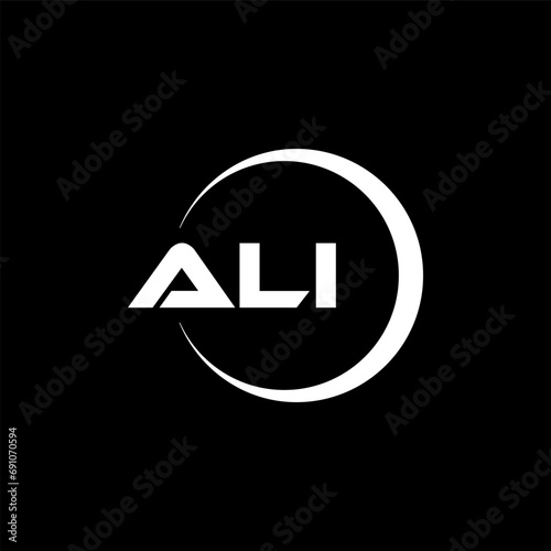 ALI letter logo design with black background in illustrator, cube logo, vector logo, modern alphabet font overlap style. calligraphy designs for logo, Poster, Invitation, etc.