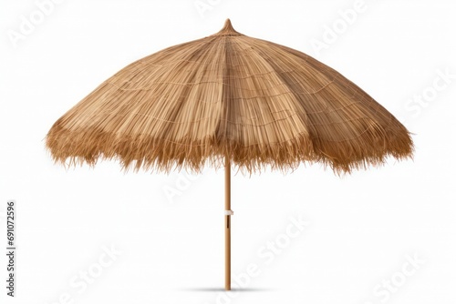 Straw beach umbrella isolated on transparent or white background