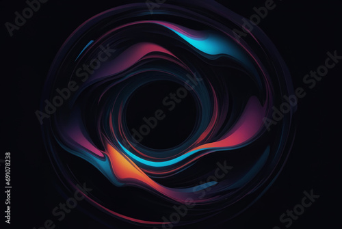 illustrazione astratta di forme e colori in un continuo vorticoso su sfondo scuro - Generative AI