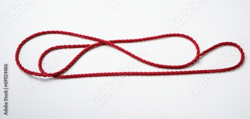  a close up of a red rope on a white surface with a black object in the middle of the picture.