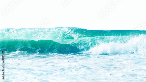 Powerful sea blue and aquamarine waves with white foam isolated on a white background.