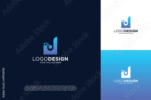 Letter J modern digital dot connection logo design inspiration