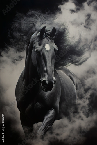 black and white horse portrait