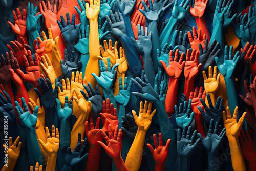widok kolorowych rąk i wystawionych dloni tłumu