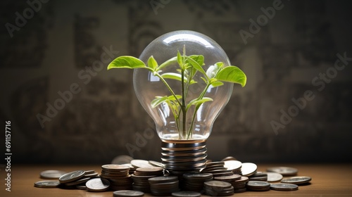 Green Energy Investment - Plants Growth On Money euro And Tree In Lightbulb