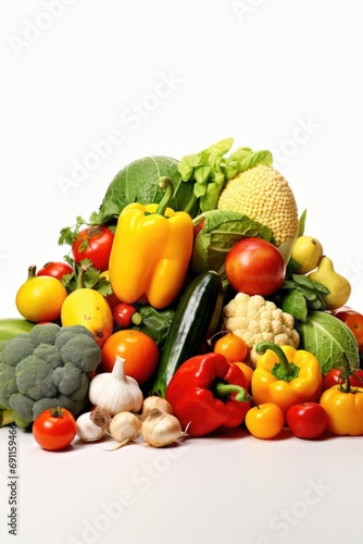 A vibrant assortment of various fruits and vegetables displayed on a clean white surface. Perfect for healthy eating, recipe websites, and nutrition-related content