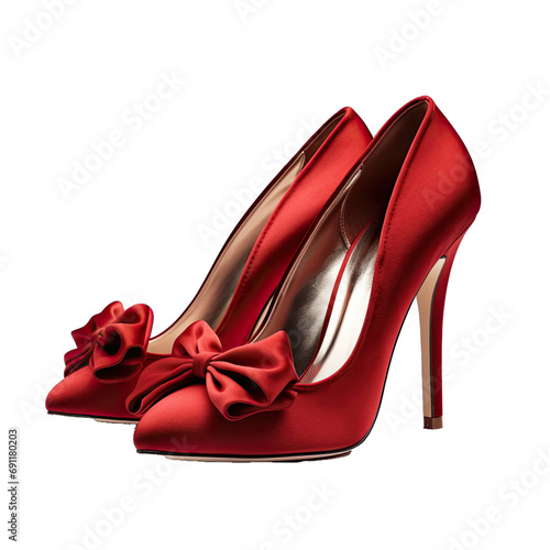 Red Velvet High Heels Elegantly Sculpted. Isolated on a Transparent Background. Cutout PNG.