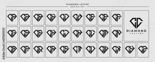 Line jewelry diamond letter C CC logo design set