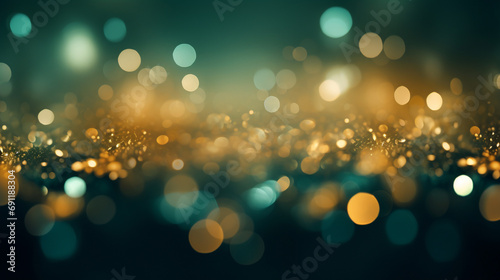 Captivating and rich image of golden bokeh lights sparkling over defocused background of deep emerald green, AI Generated