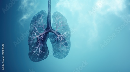 Human Lungs anatomy on wire frame illustration on blue background