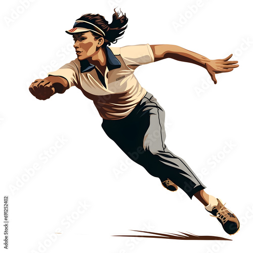 A clipart of a female cricket bowler delivering a fast ball Generative AI