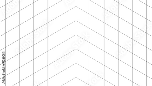 Empty futuristic perspective corner room with white background and black grid space lines. Ideal for sci-fi, wireframe, technology, banner, cover, and terrain designs.