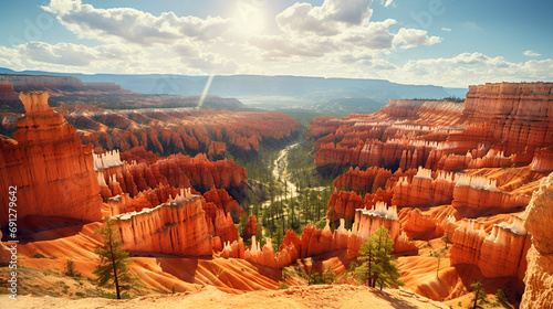 Winter in Bryce Canyon National Park, Utah, USA red rock geological wonders with blue sky