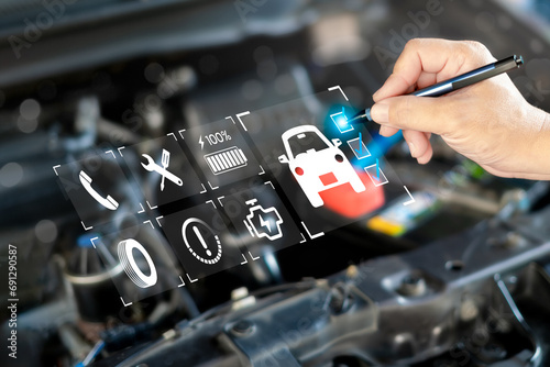 Car service check concept, Technician recommended an inspection checklist and point checking for basic abnormalities before using it yourself, Standard safety use the car, Smart work of car service