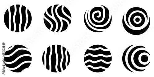 set of Vector black and white circle stripes pattern buttons collection