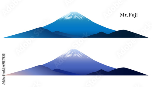 富士山のイラスト素材 ベクター 白背景 ブルー系