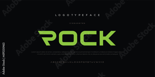 Rock modern alphabet. Dropped stunning font, type for futuristic logo, headline, creative lettering and maxi typography. Minimal style letters with yellow spot. Vector typographic design